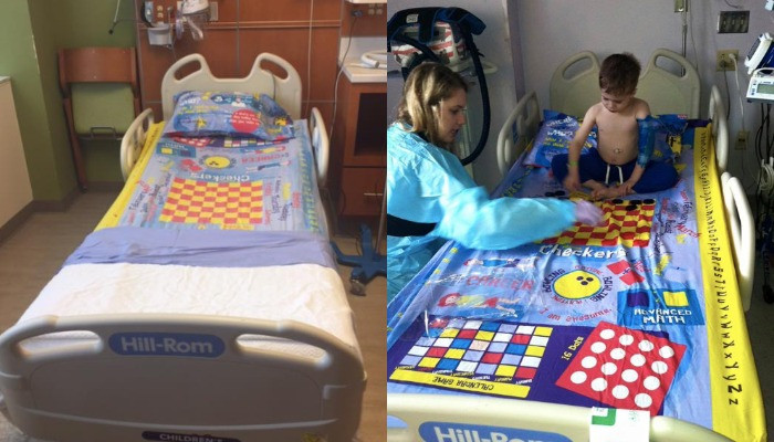 Μπαμπάς μετατρέπει τα σεντόνια σε επιτραπέζια παιχνίδια για τα παιδιά που είναι στο νοσοκομείο