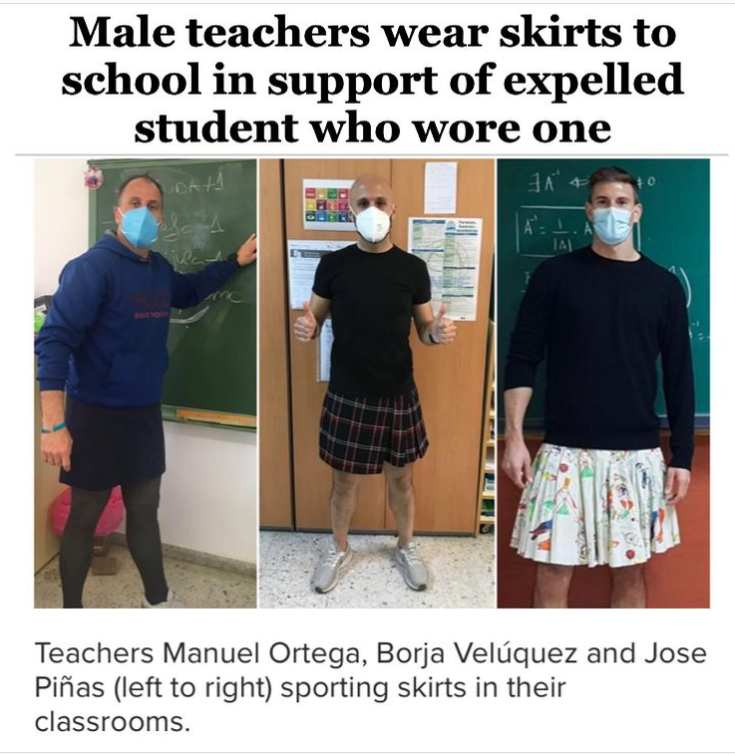 Ισπανία | Δάσκαλοι φόρεσαν φούστες για να στείλουν μήνυμα ενάντια στην ομοφοβία
