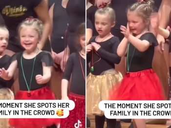 3χρονη μικρή συγκινείται όταν βλέπει τους γονείς της στη σχολική της παράσταση